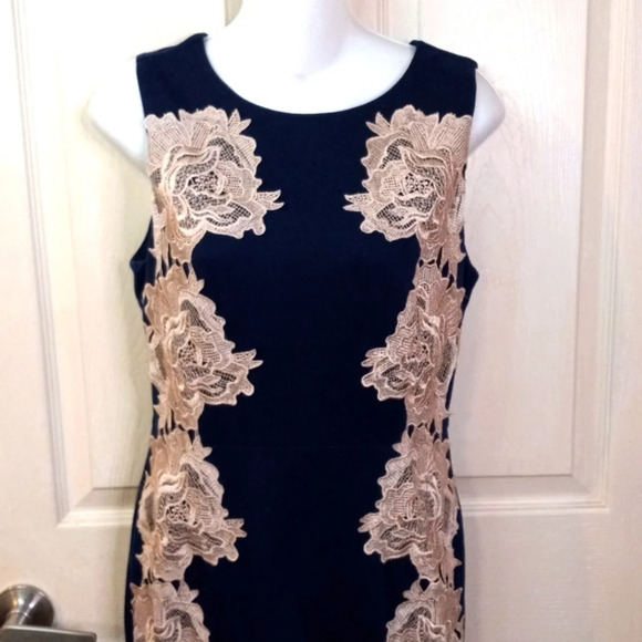 Fifth & Park Women's SizeXS Navy With Cream Lace Detail Dress - Picture 2 of 9